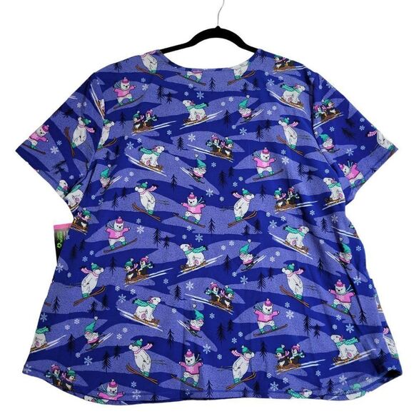 Scrubstar Scrub Top Womens 3X 3XL Blue Stretch Medical Nurse Vet CNA Dental NEW - Picture 6 of 12